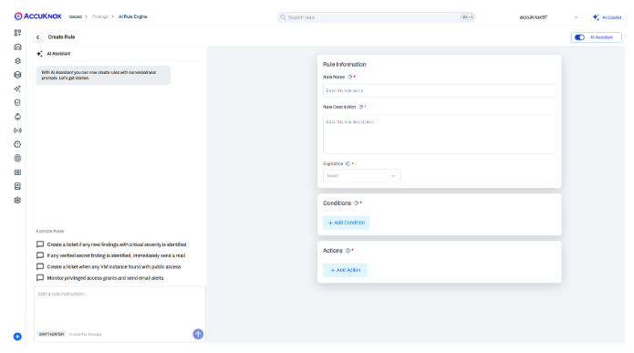 AI-powered Rule Engine with natural language rule creation assistant