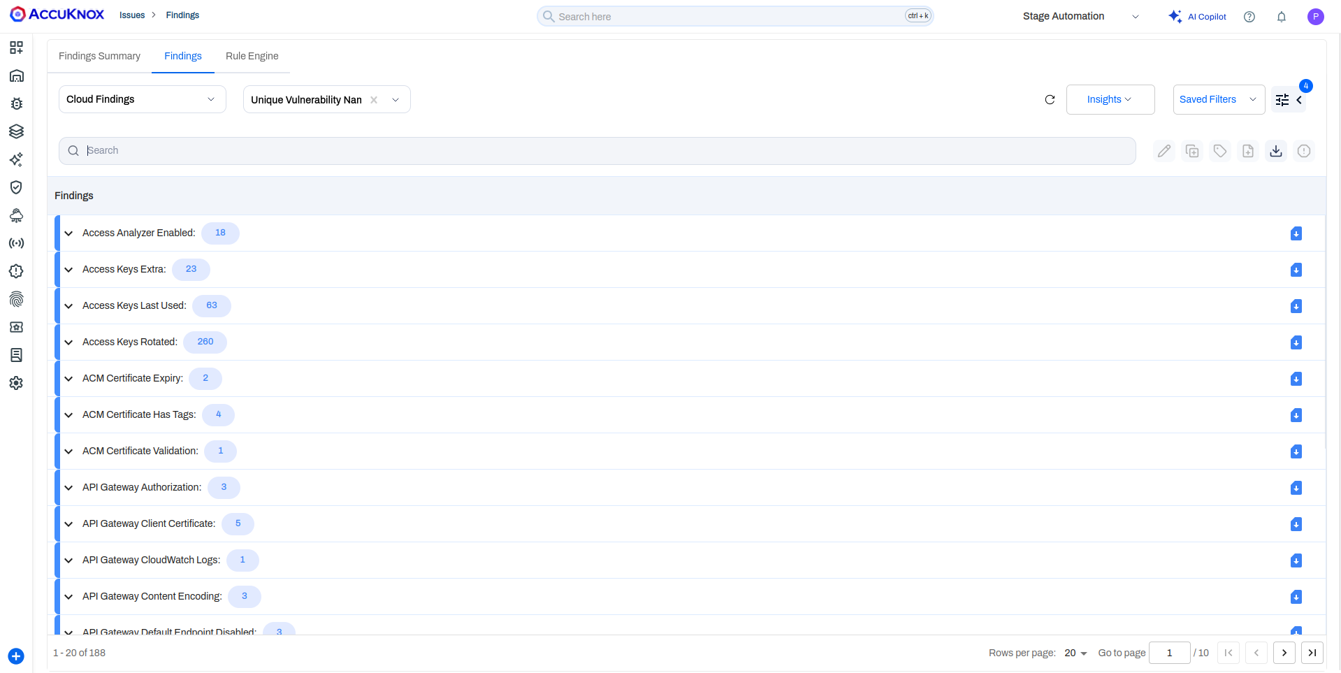 Cloud findings grouped by unique vulnerability name to reduce duplicates