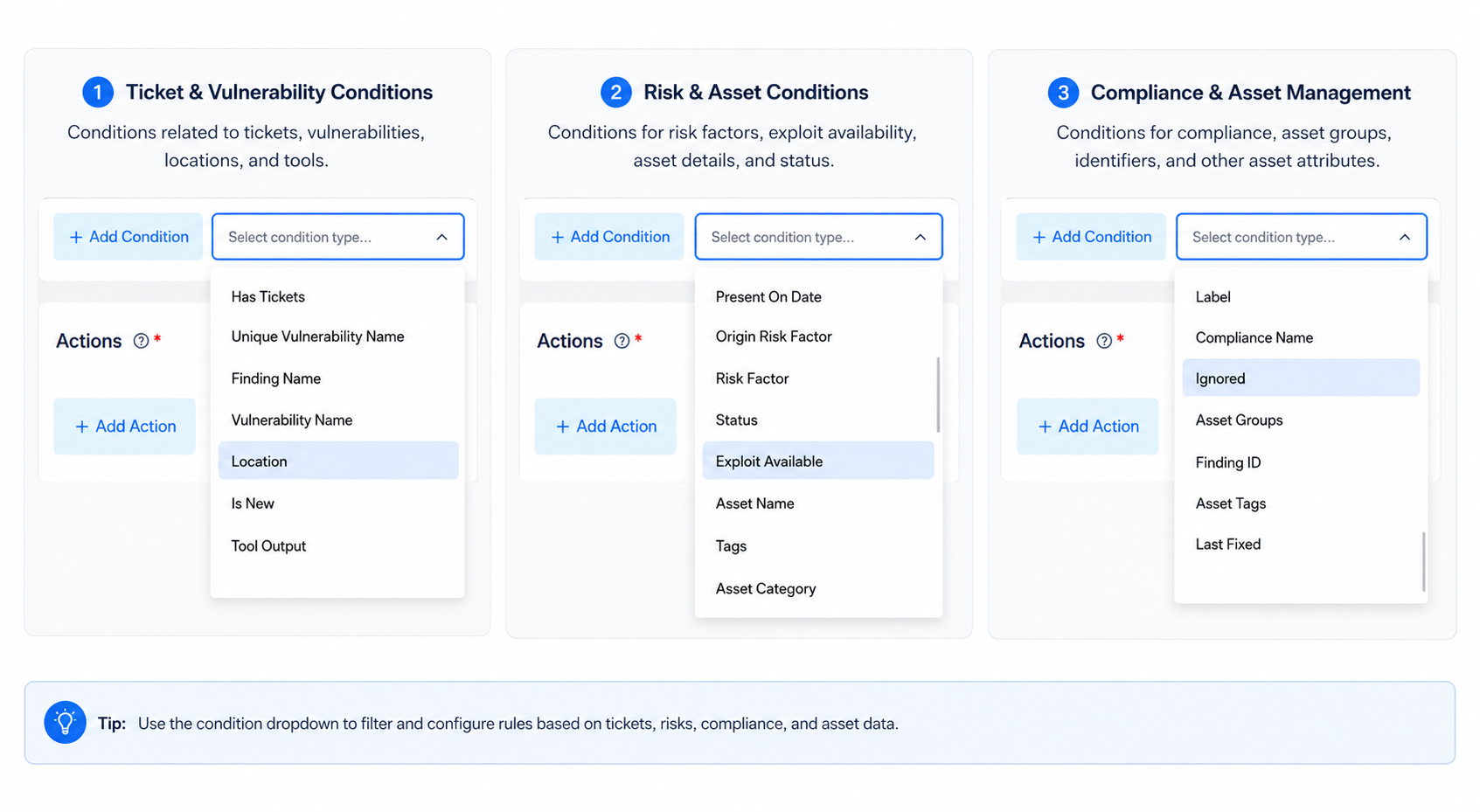 Rule condition dropdown