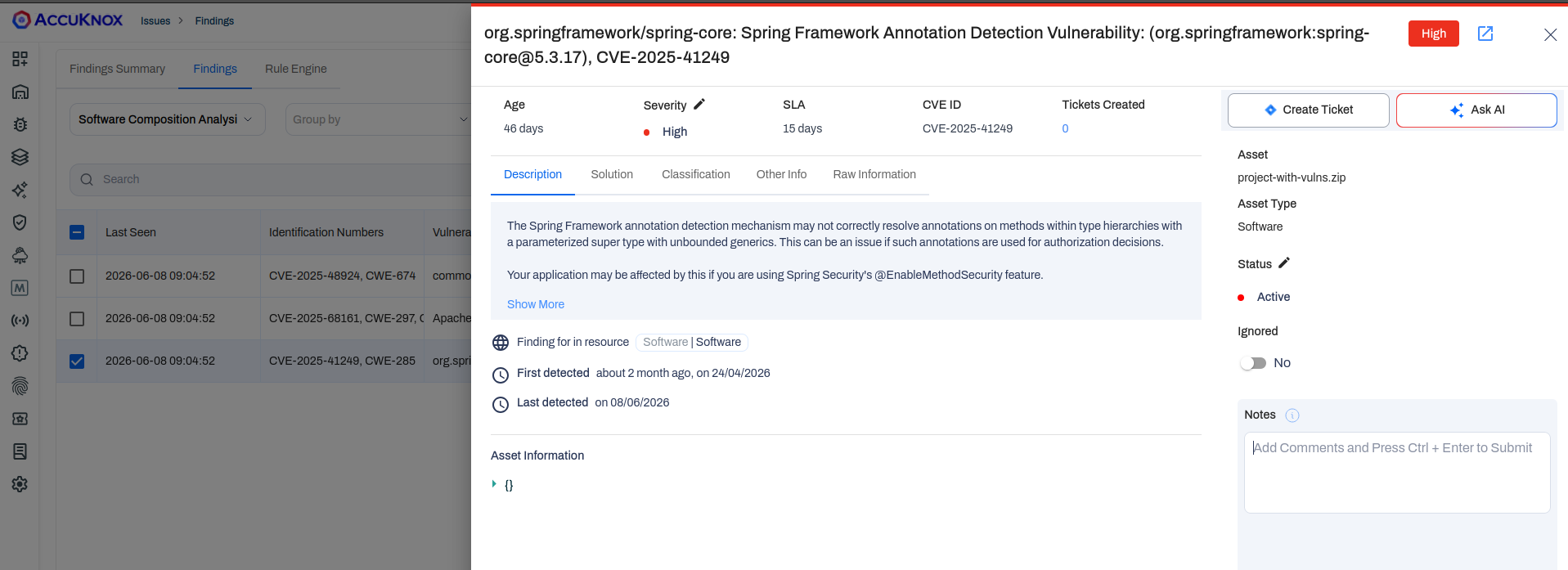 Spring Framework annotation detection vulnerability detected from an uploaded artifact
