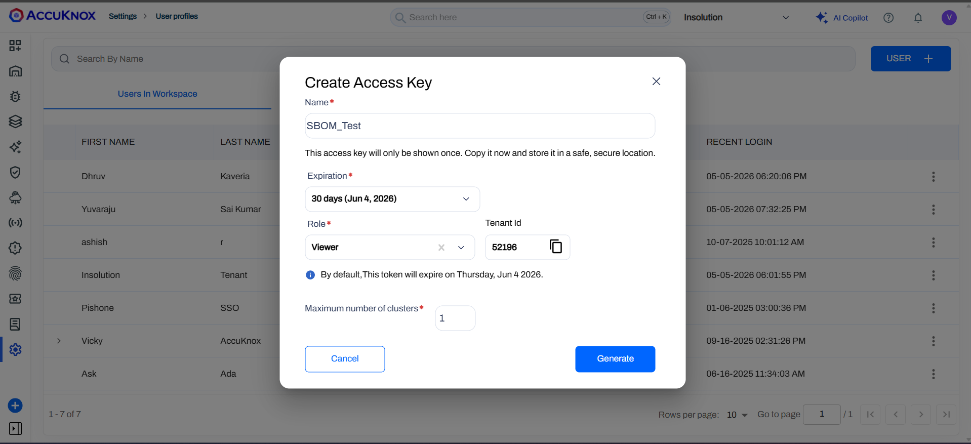 Copy access key