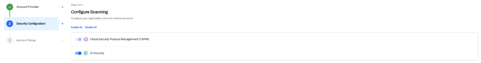 Configure Scanning step with the AI Security toggle turned on