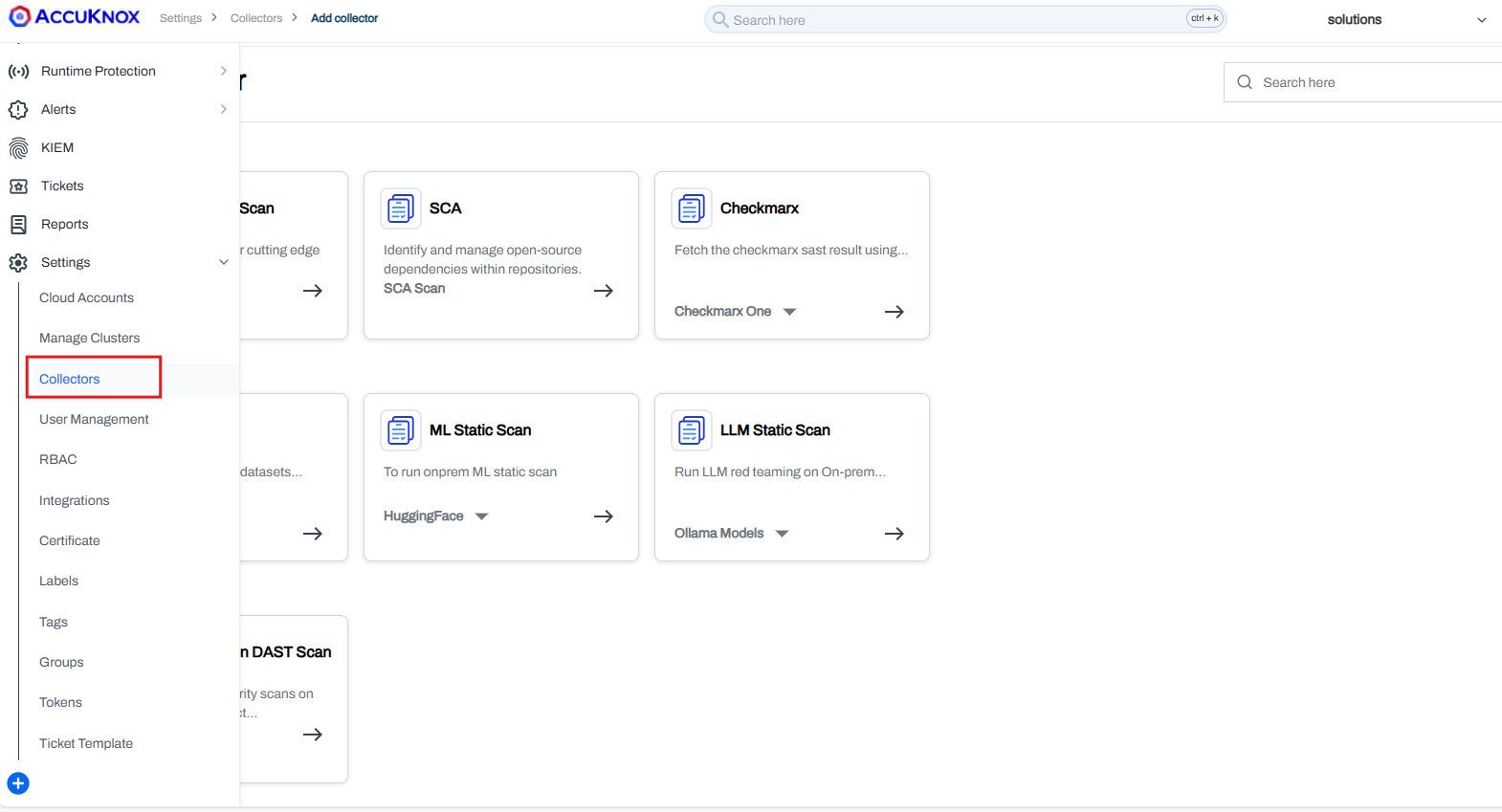 Navigate to Settings > Collectors