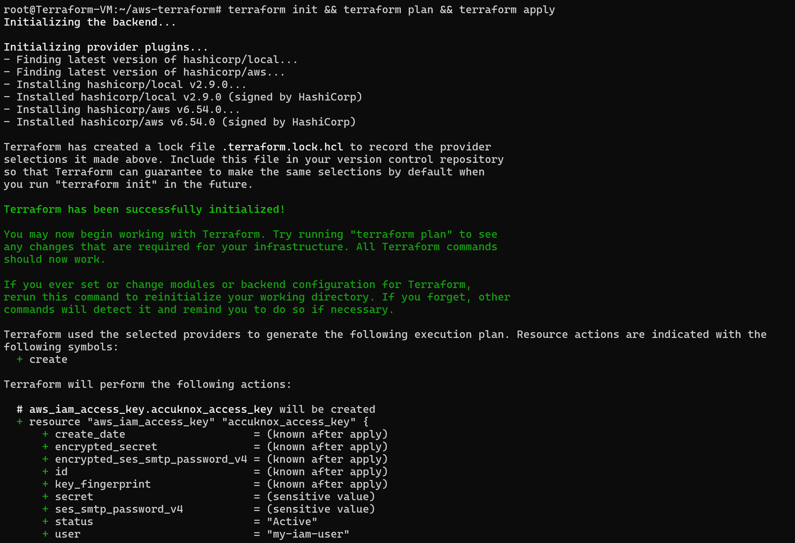terraform apply output in the terminal