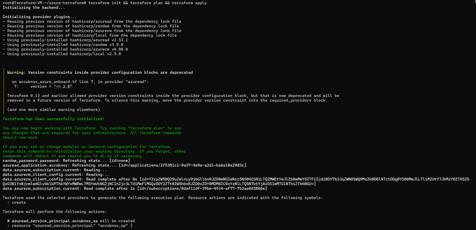 terraform apply output in the terminal