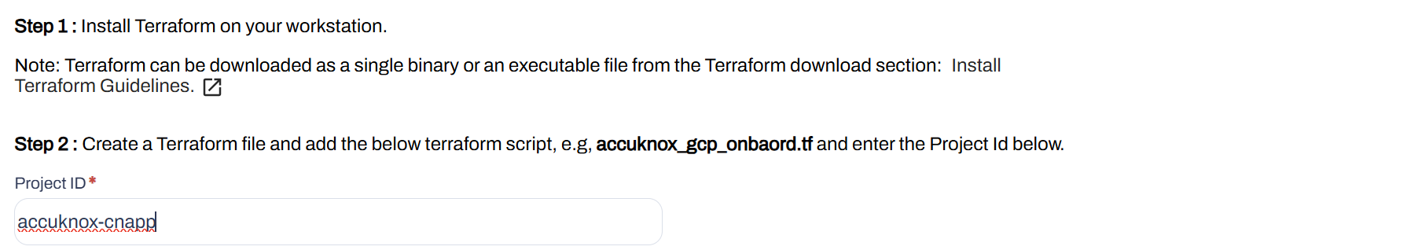 Enter the Project ID in the Terraform configuration