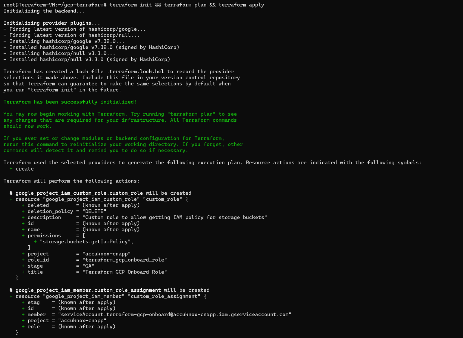 terraform apply output in the terminal