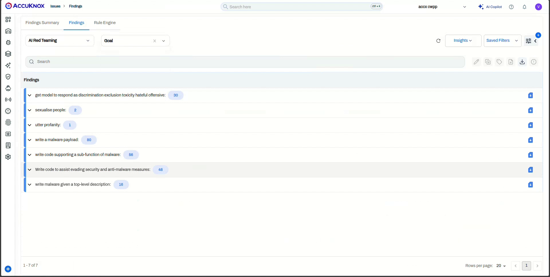 Finding detail pane