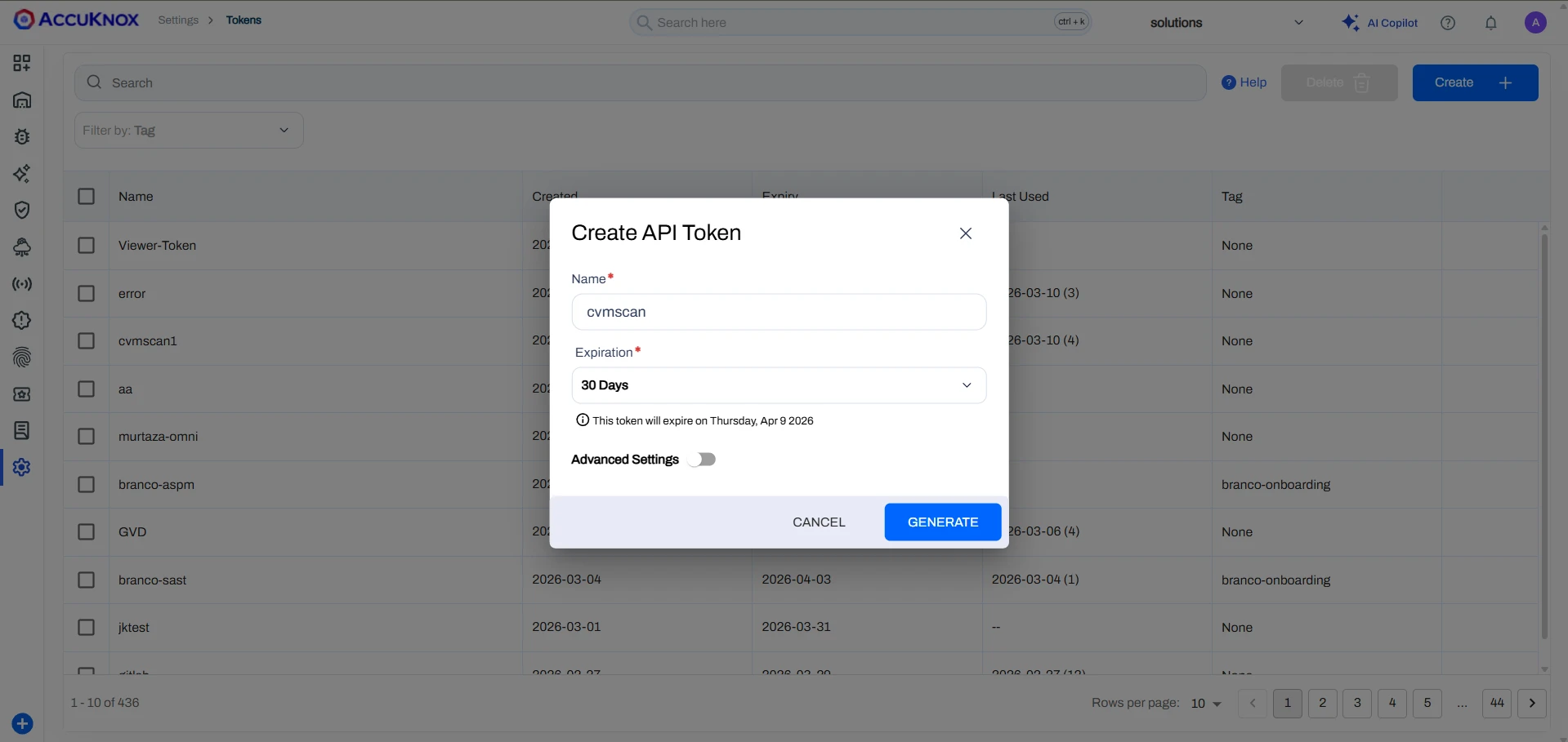 Creating an artifact token in AccuKnox Settings