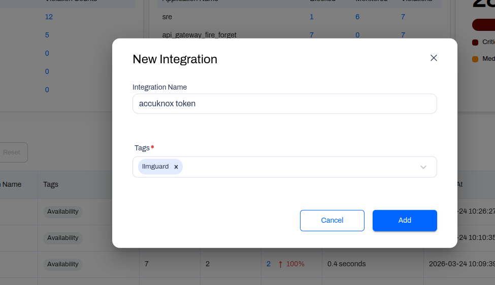 New Integration modal