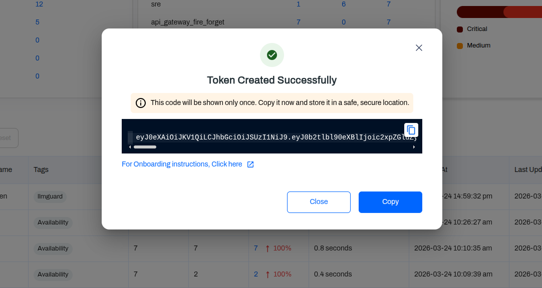 Token Created Successfully modal