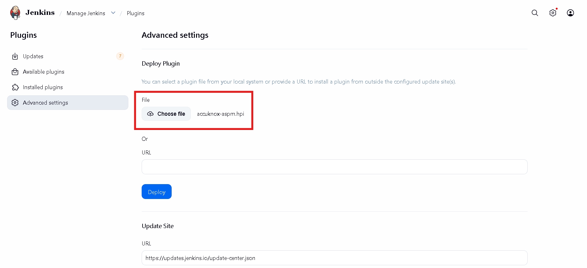 Manage Plugins, Advanced settings