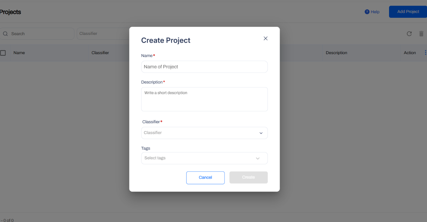 Add Project dialog on the AccuKnox console