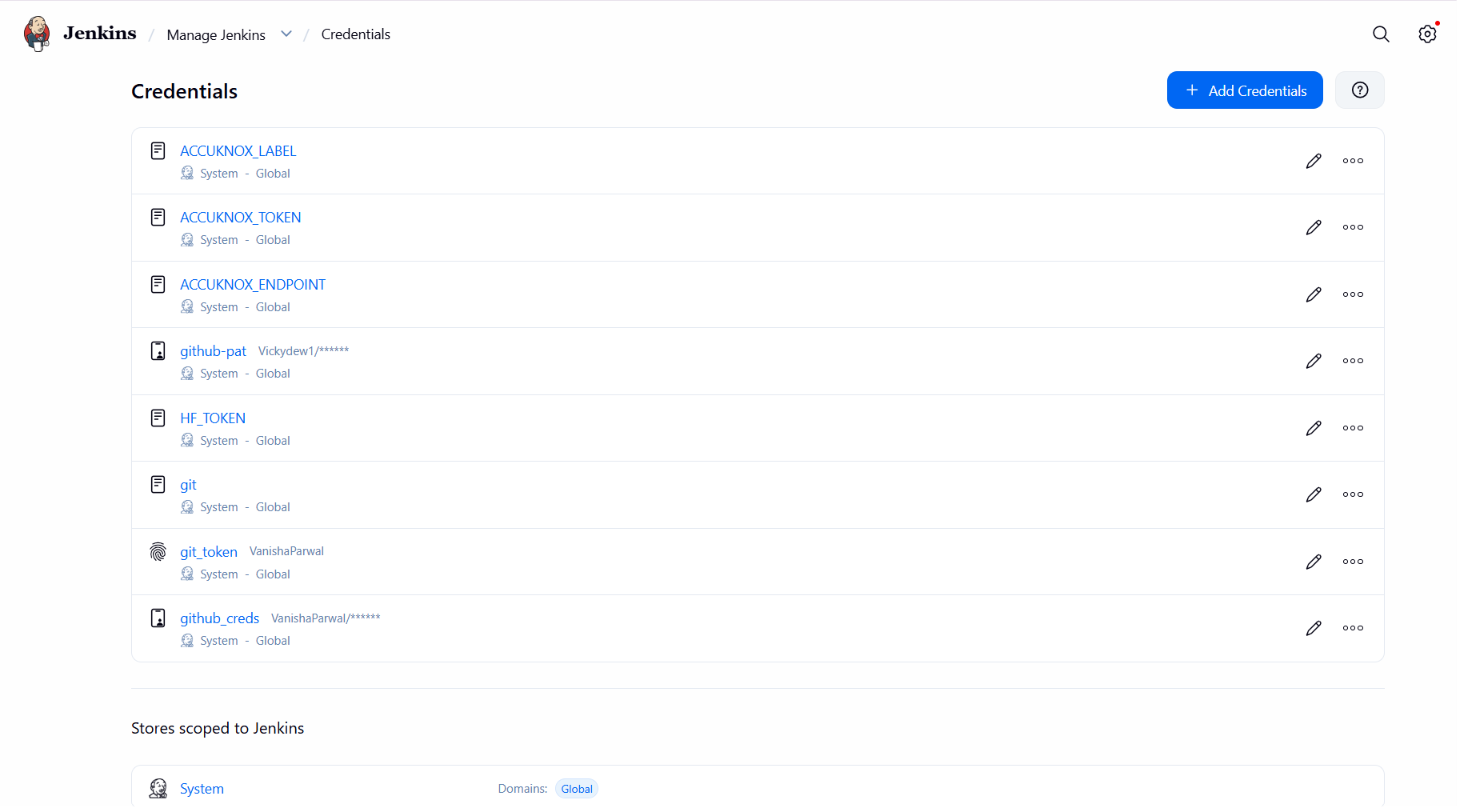 Jenkins credentials list