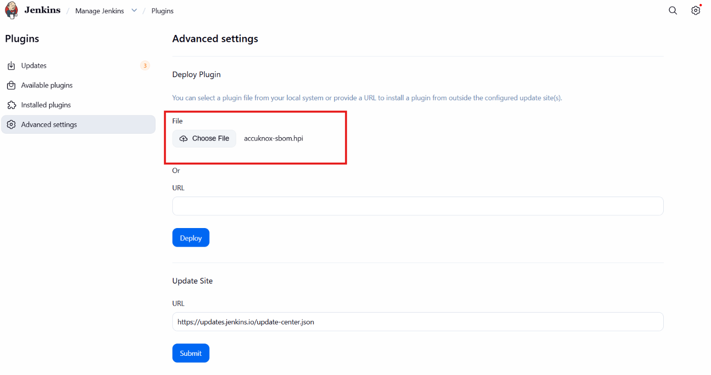 Advanced settings tab in Jenkins Plugin Manager