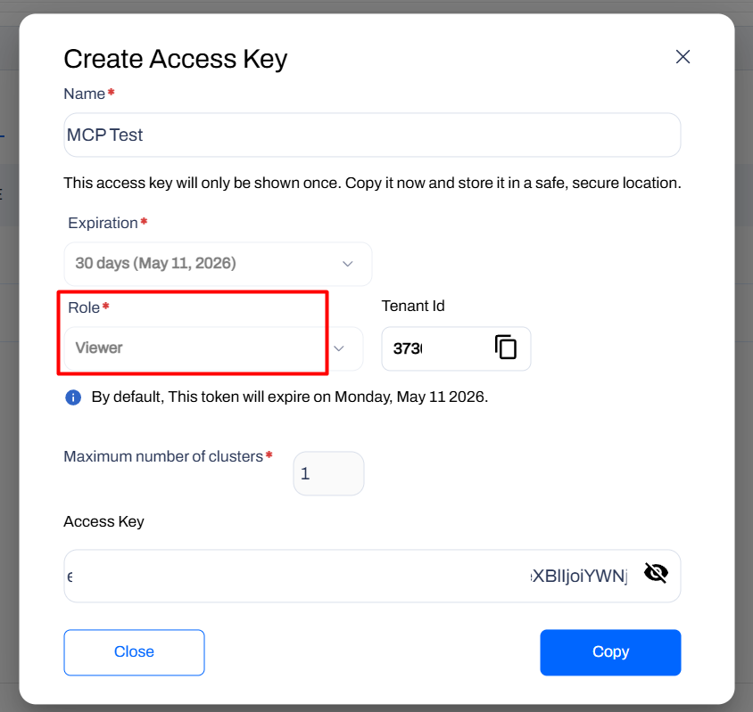Create Access Key dialog