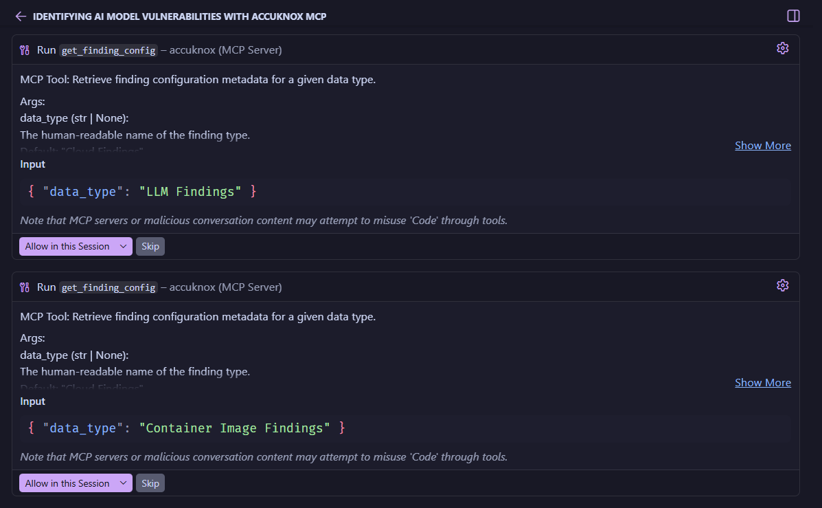 get_finding_config called for LLM and Container Image findings