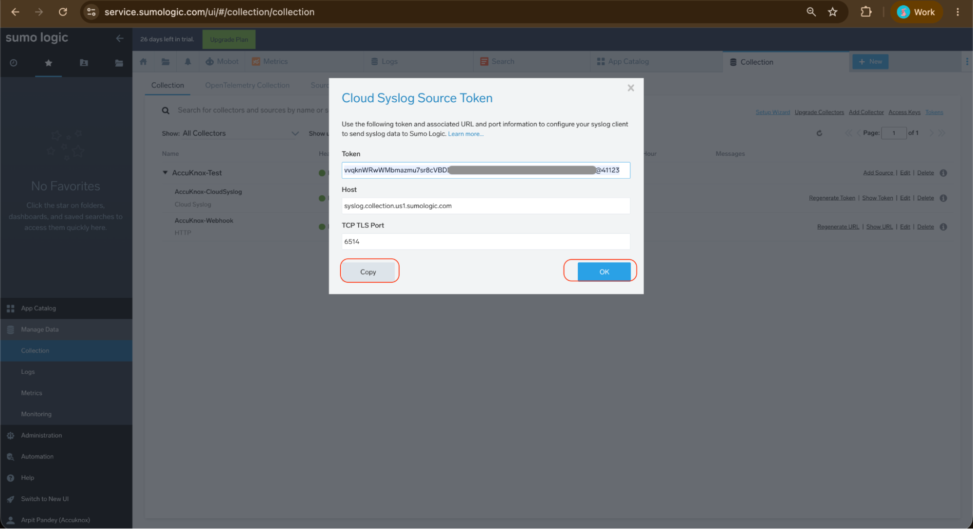 Cloud Syslog token details