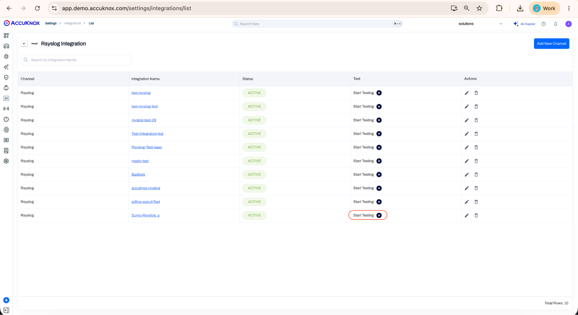 Rsyslog integration active