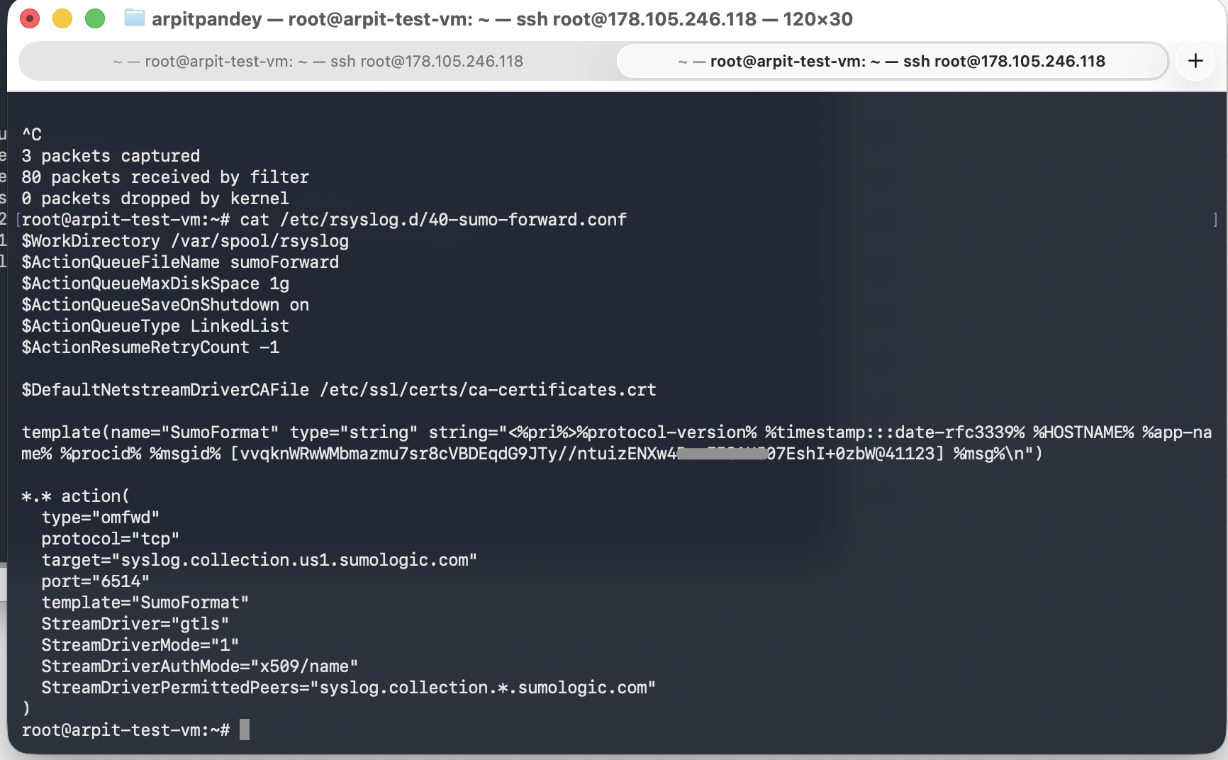 Rsyslog forwarding configuration