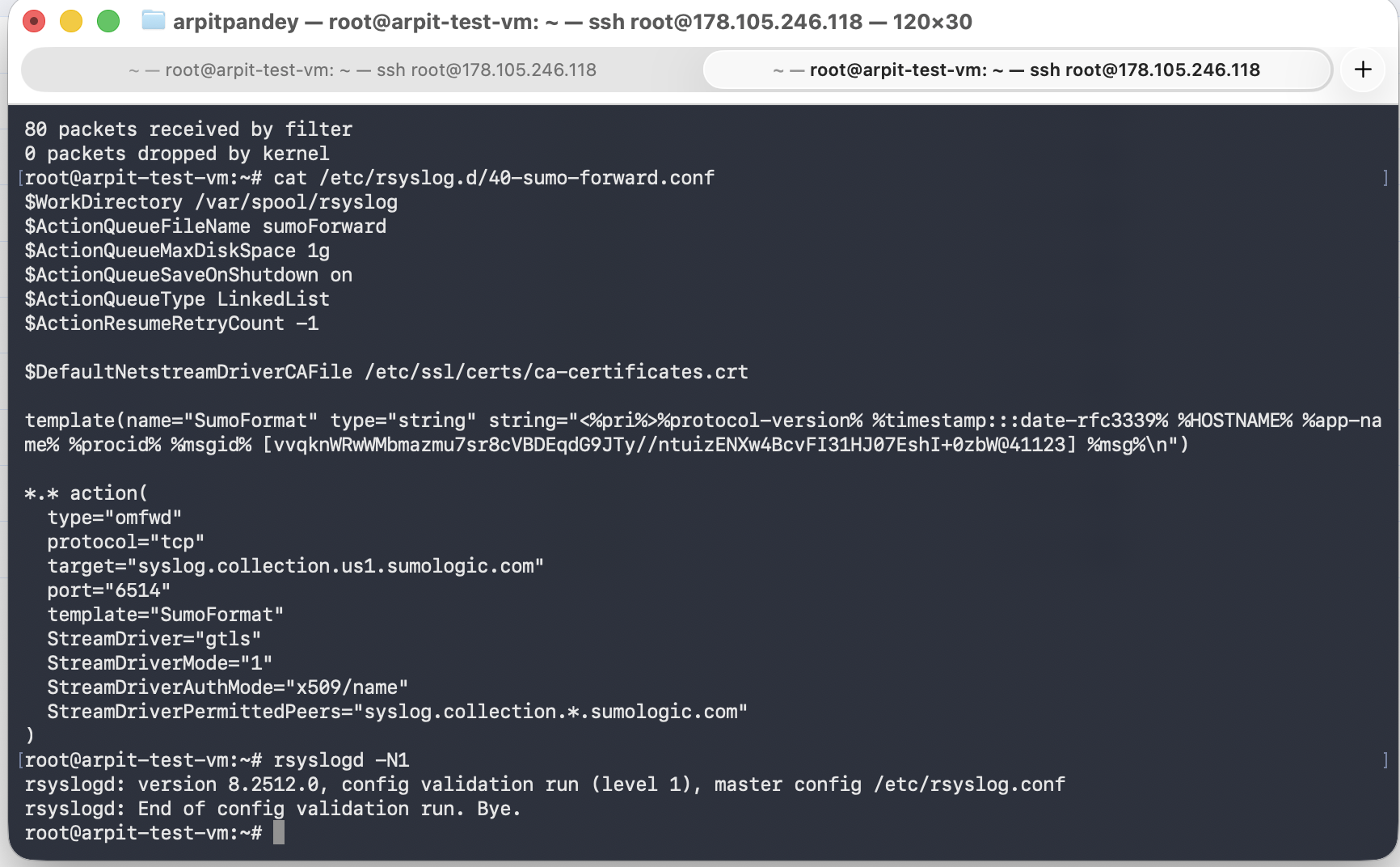 Validate the Rsyslog configuration
