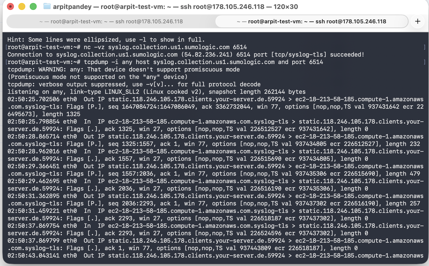 Validate connectivity to Sumo Logic