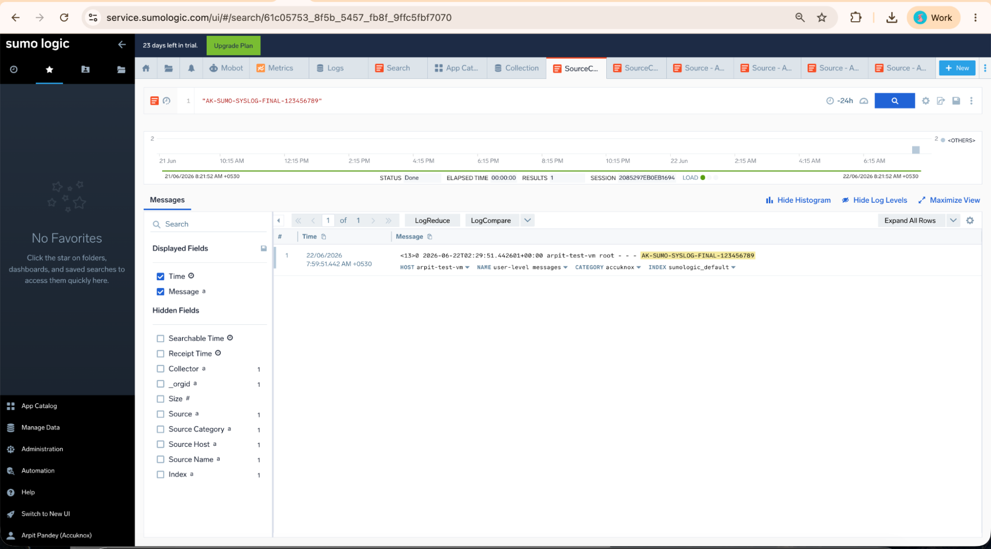 Test message in Sumo Logic