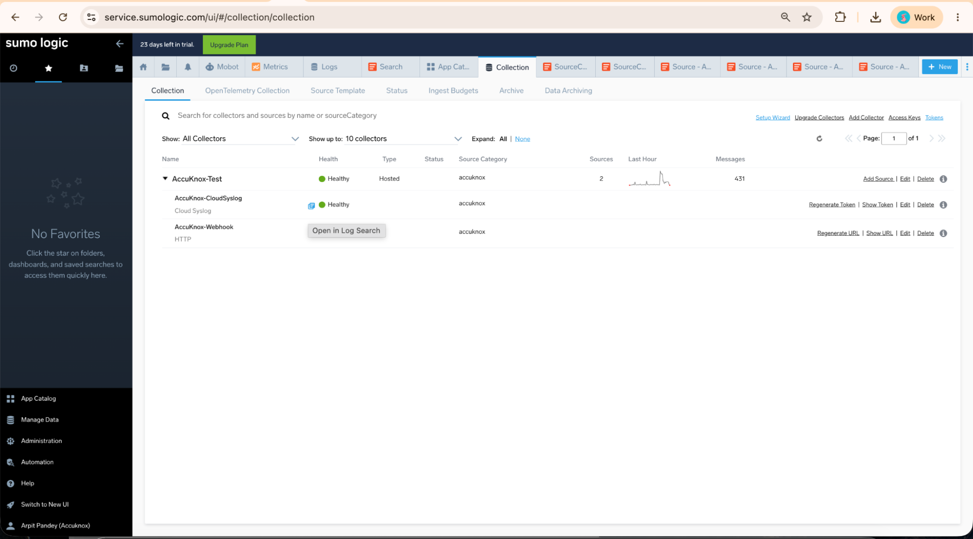 Open the Cloud Syslog source in Log Search