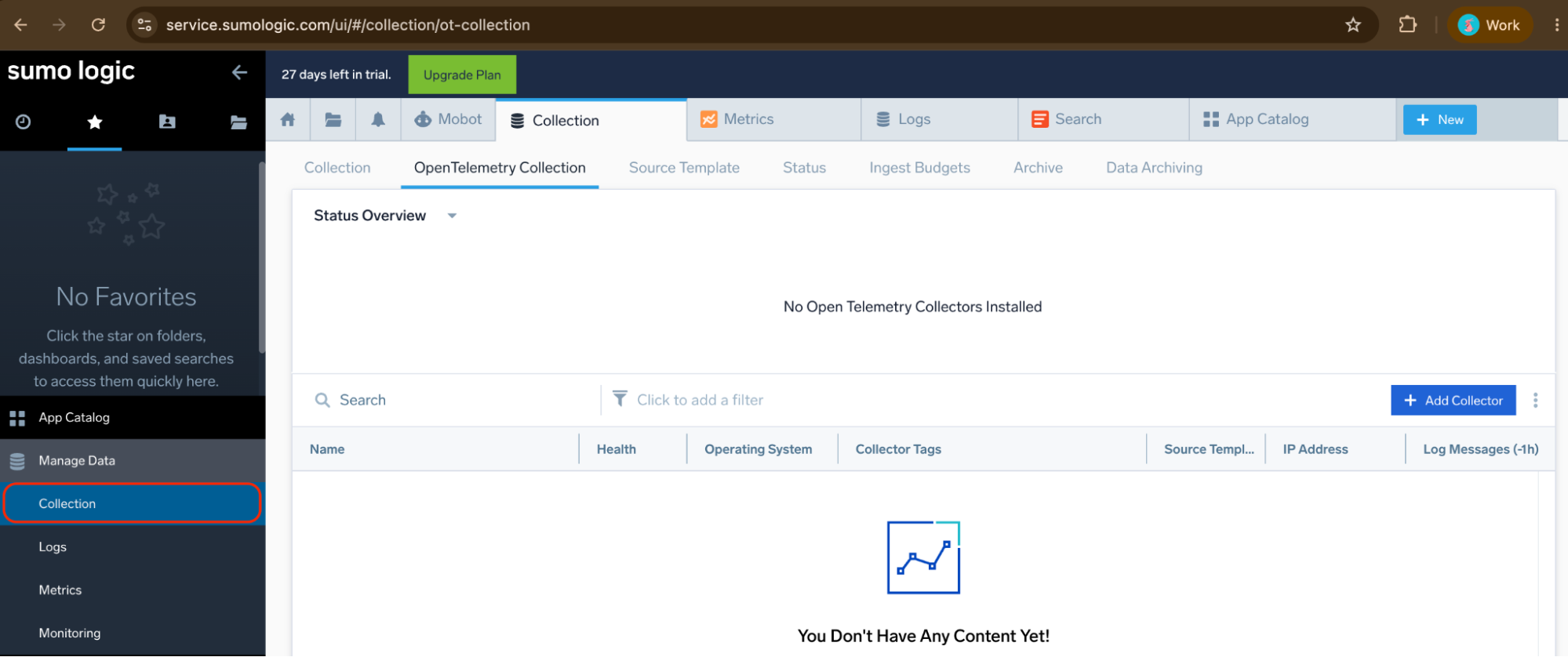 Sumo Logic Collection page