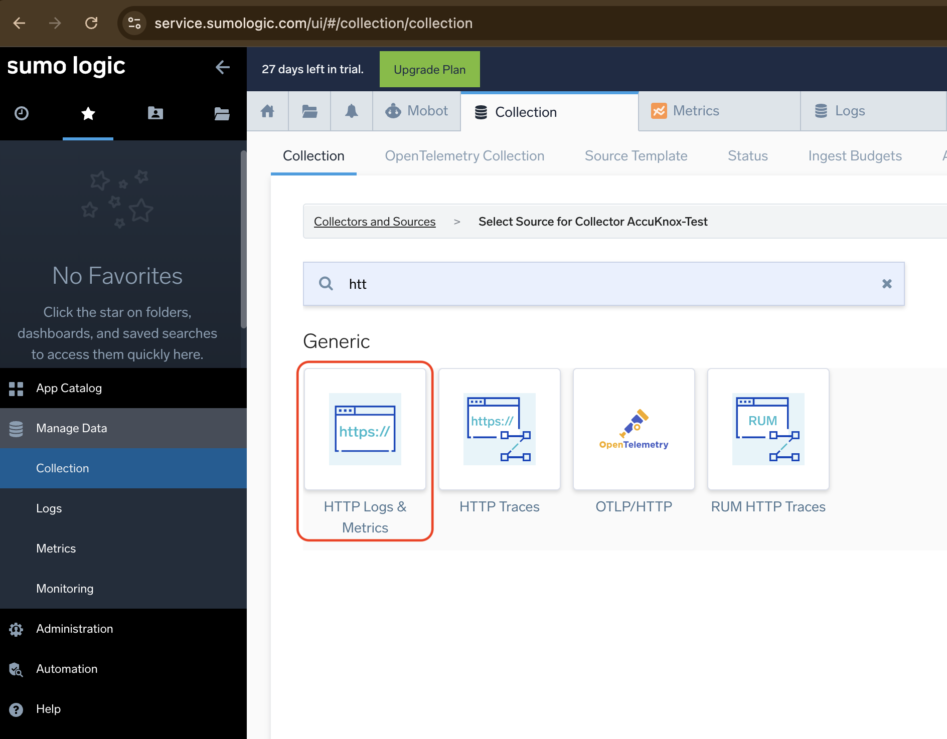 Select HTTP Logs and Metrics