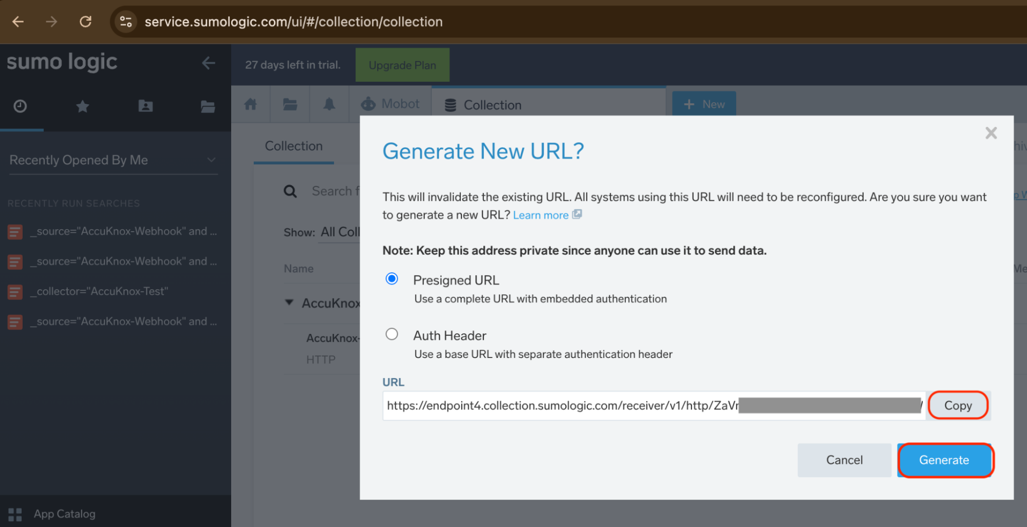 Copy the HTTP source URL