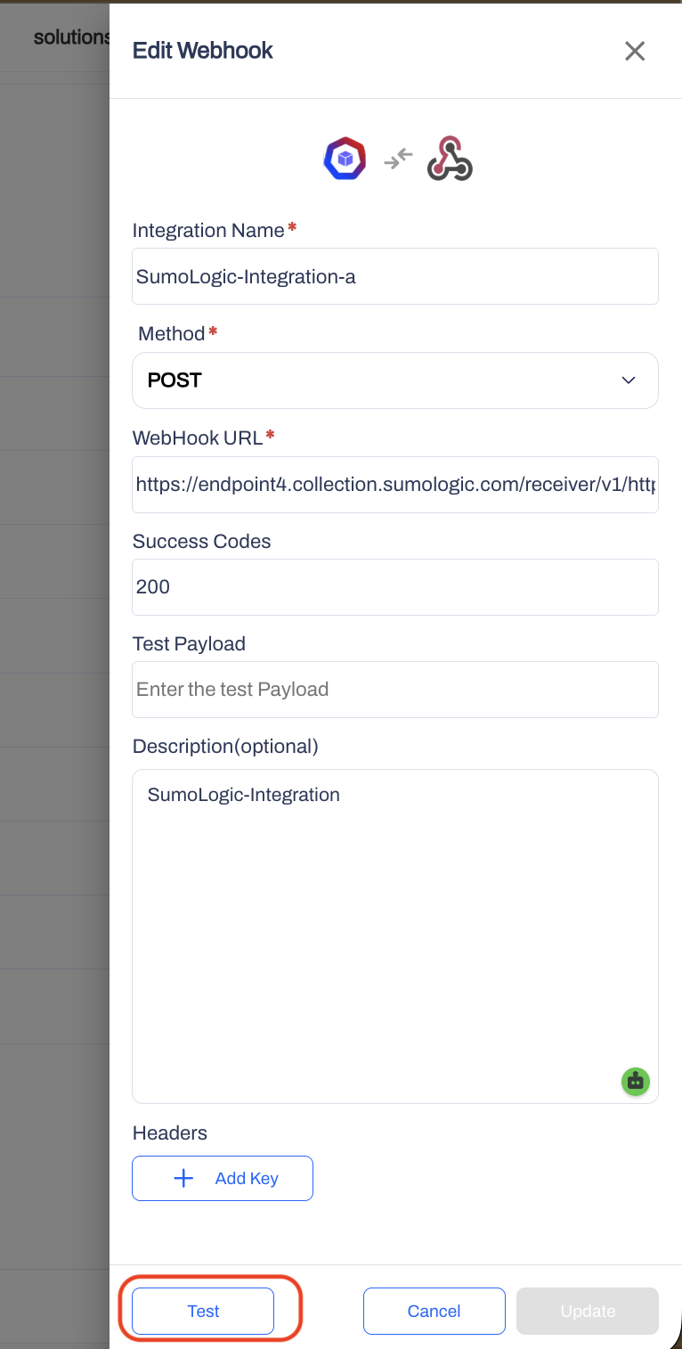 Create Webhook form