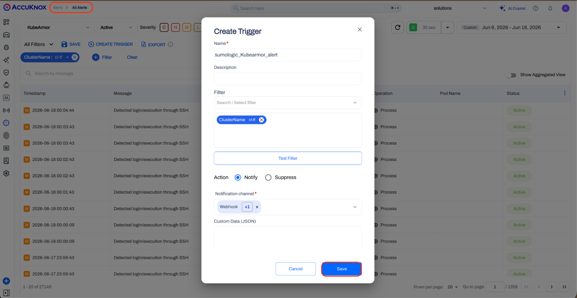 Create an alert trigger