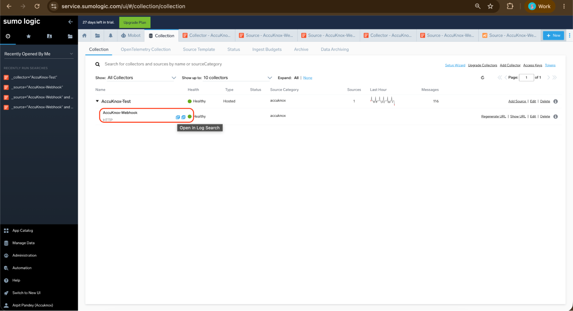 Open the source in Log Search
