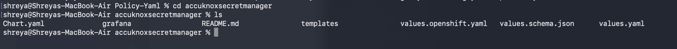 Files inside the extracted chart directory