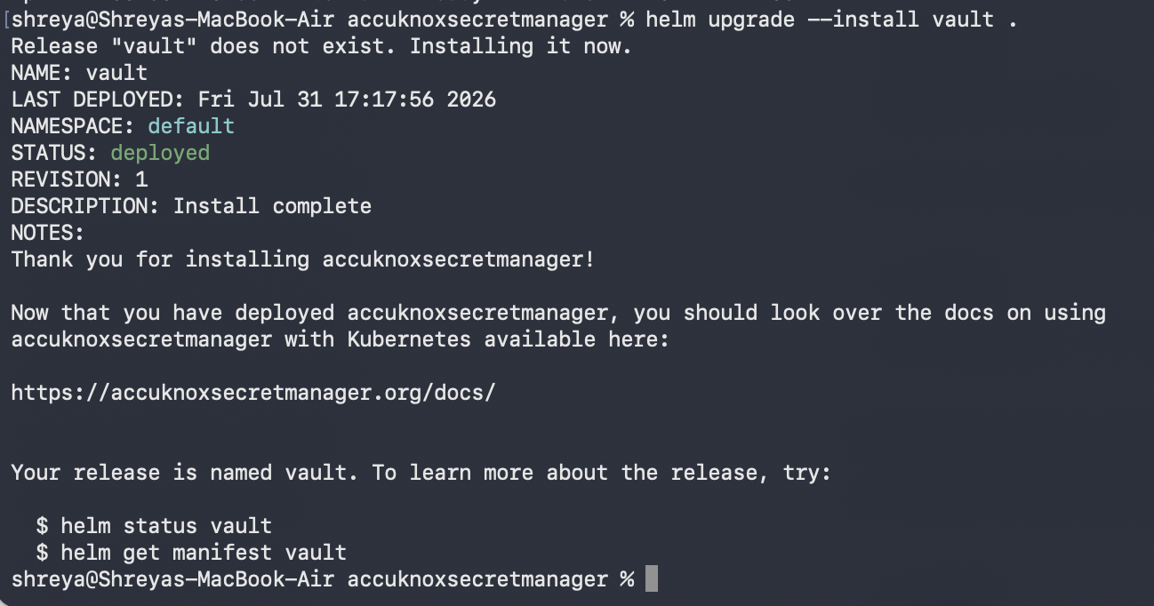 Helm reports a successful install