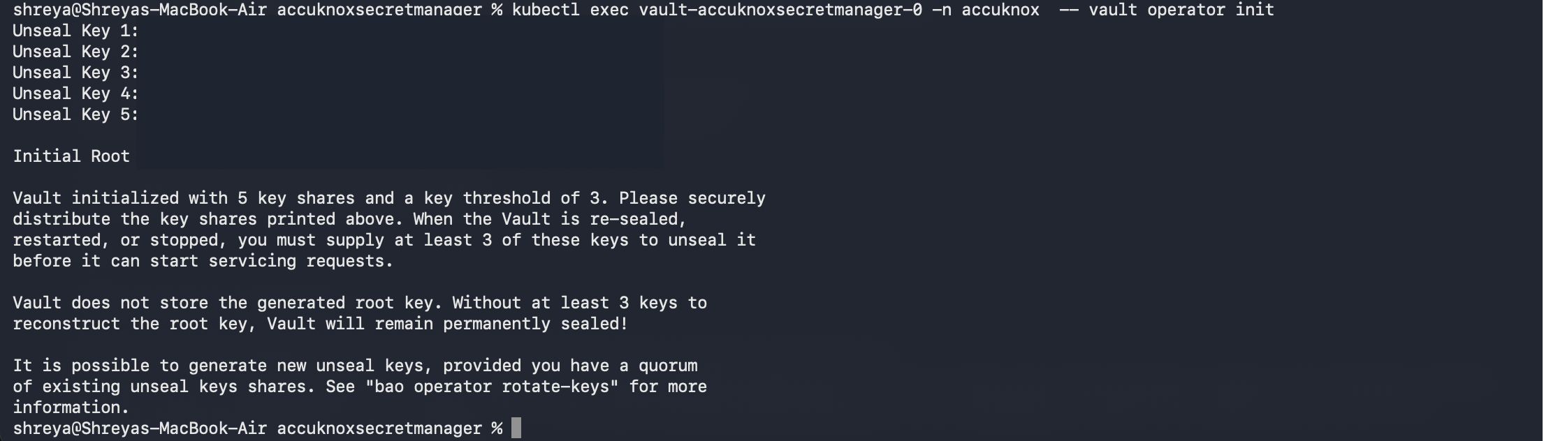 Output of the operator init command