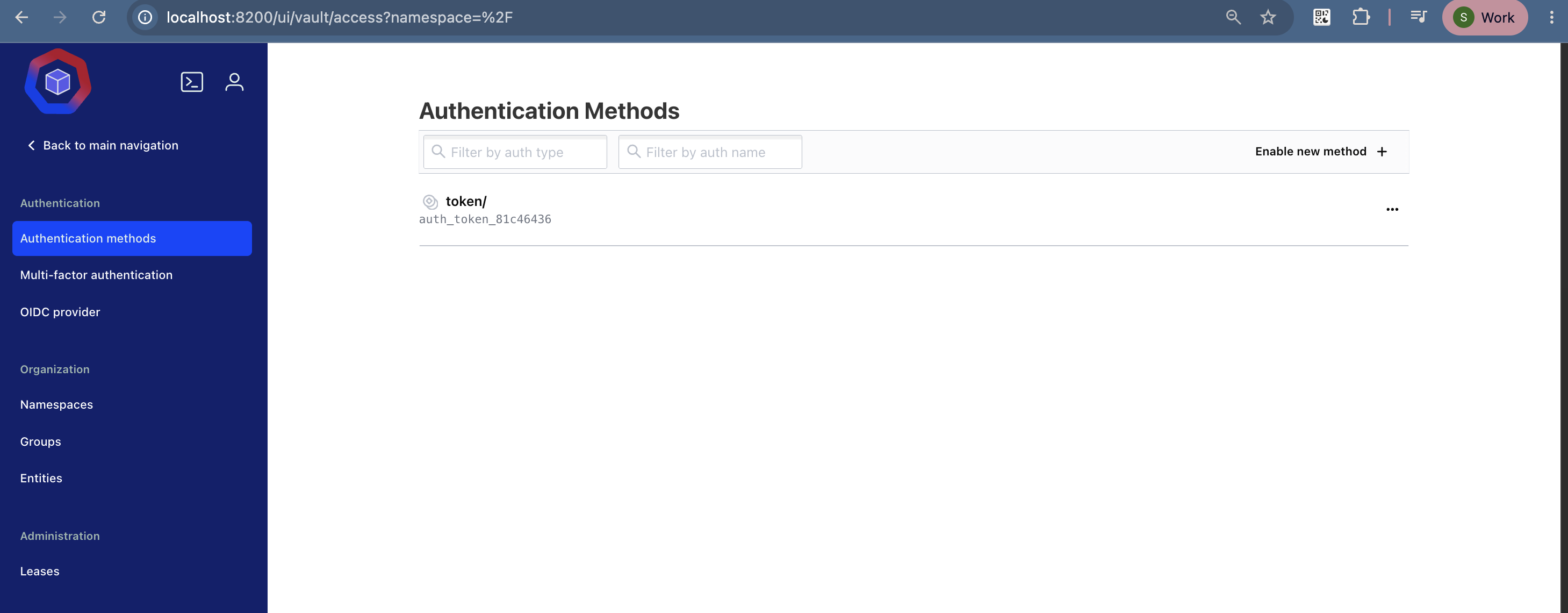 The Auth Methods page