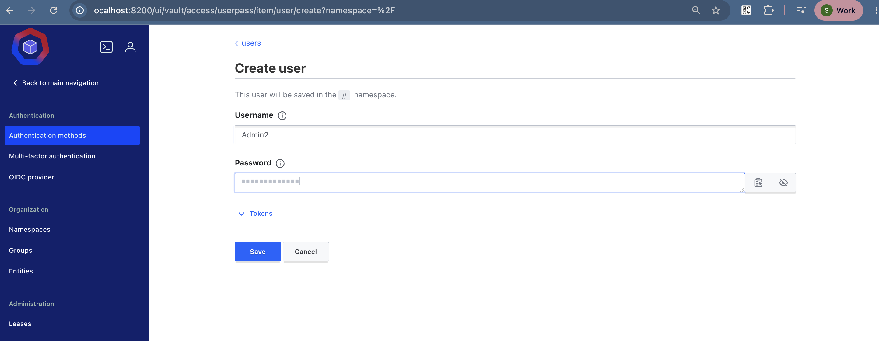 The create-user form