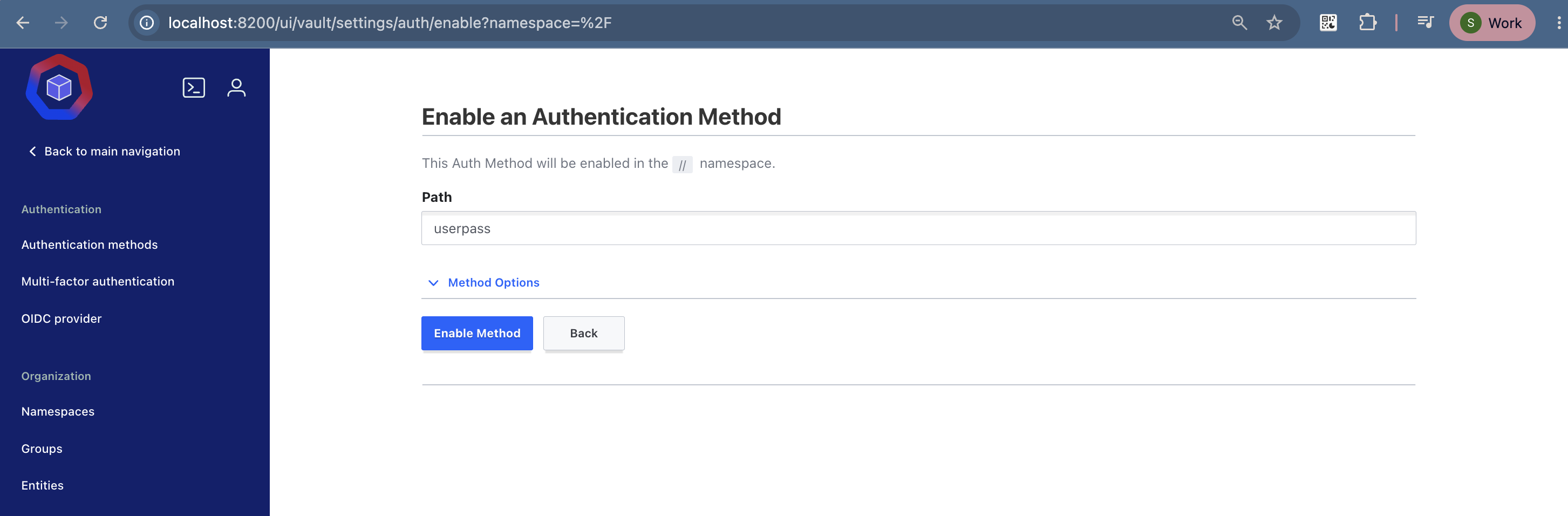 Naming the authentication method path