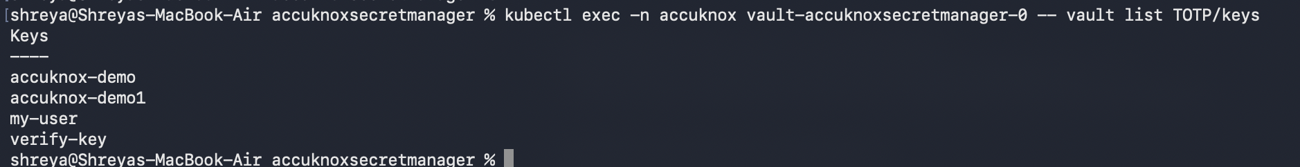 The new key appears in the key list