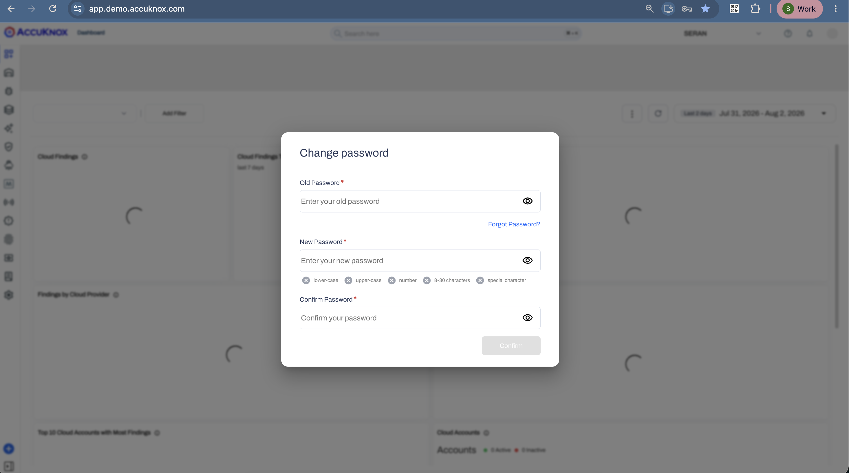 The portal prompts for a password change after the first sign-in