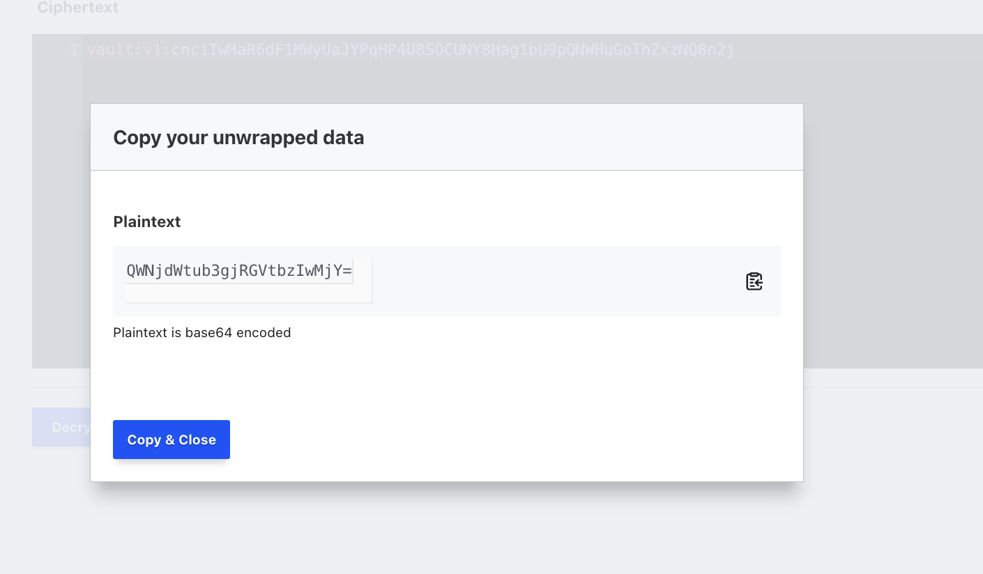 The Decrypt tab returning base64 plaintext