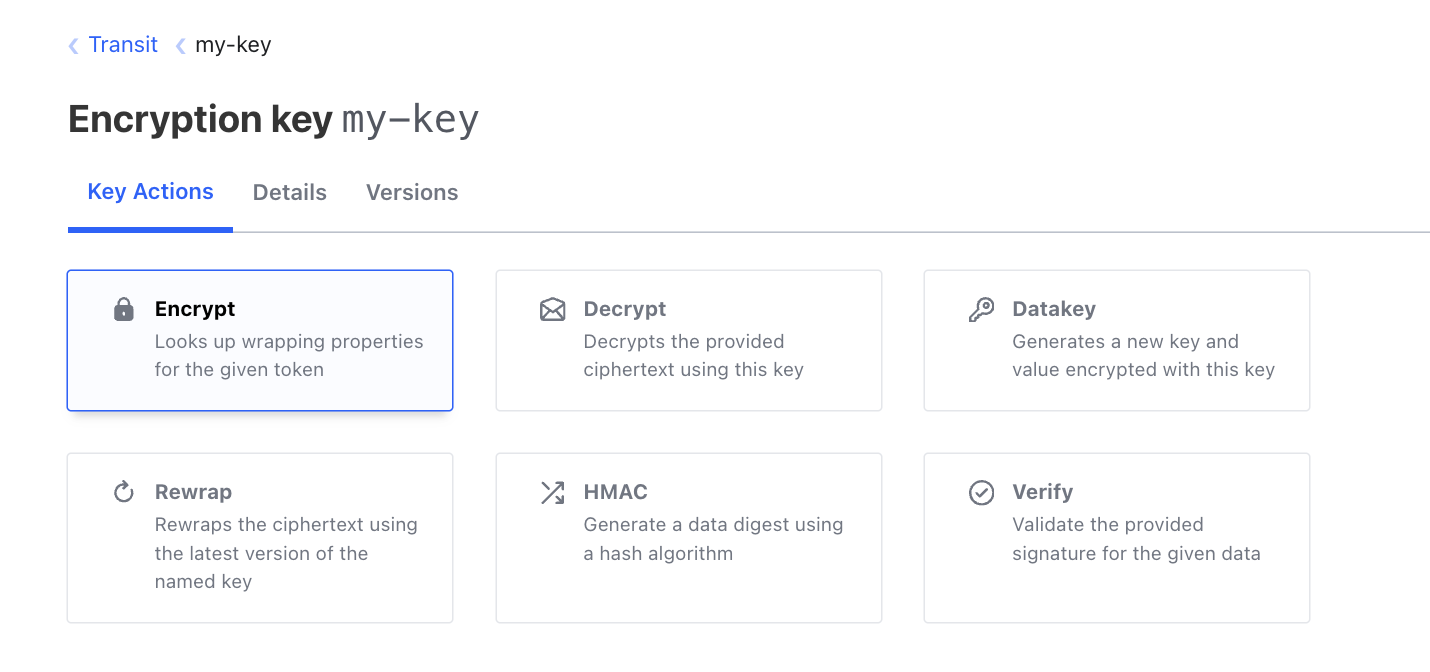 The Encrypt tab on the key page