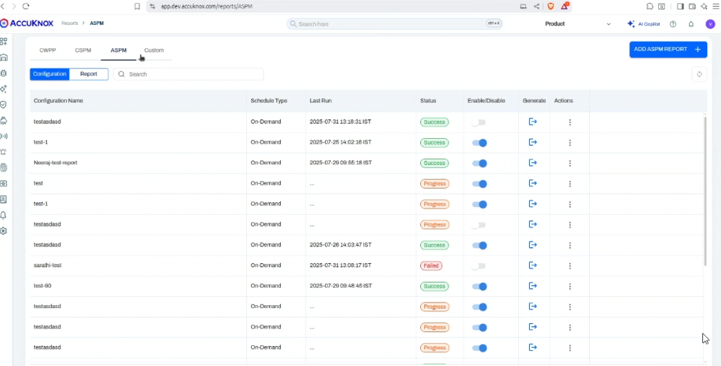 Screenshot 2.1: Reports Dashboard/Navigation